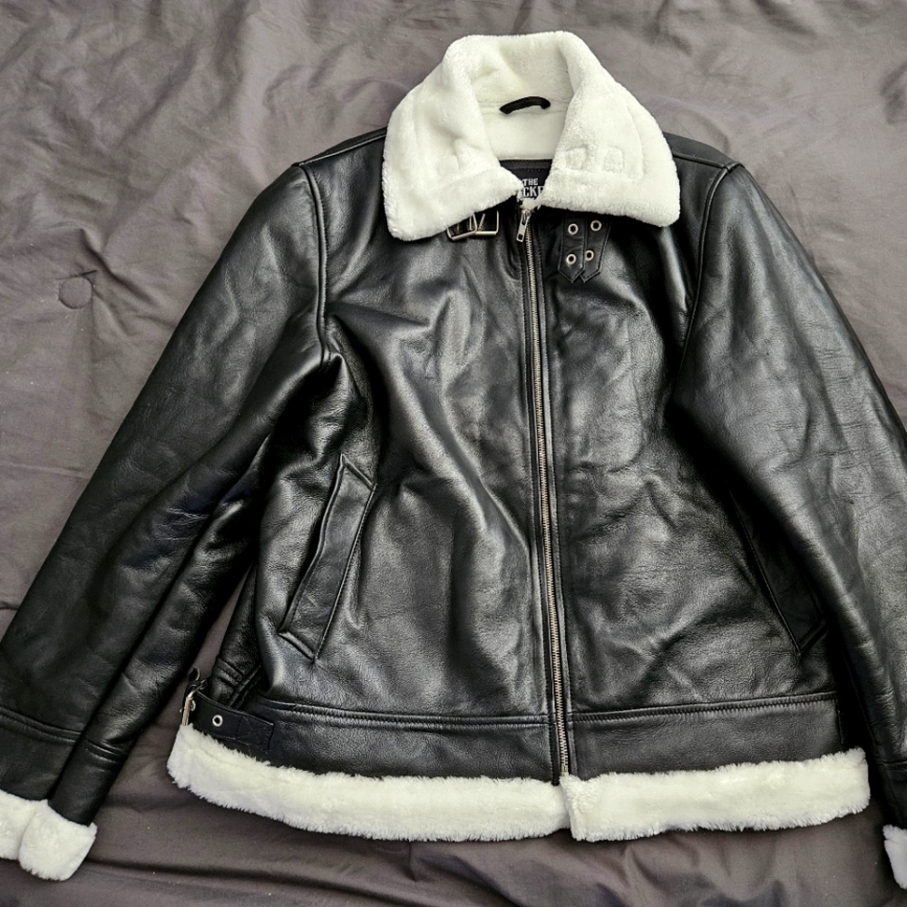 Francis B-3 Black & White Leather Bomber Jacket